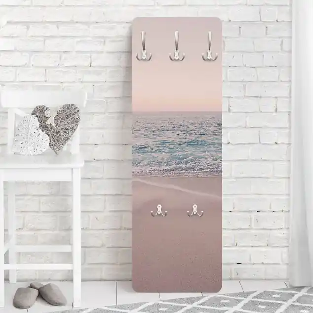 Günstig Roségoldener Strand am Morgen Designpaneel Wandgarderobe • inkl. großes Haken-Set • hergestellt in Deutschland • platzsparend • besonderer Eyecatcher