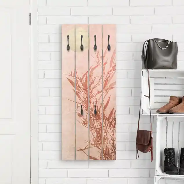 Goldene Sonne mit Rosa Bambus Wandgarderobe Kostenloser Versand