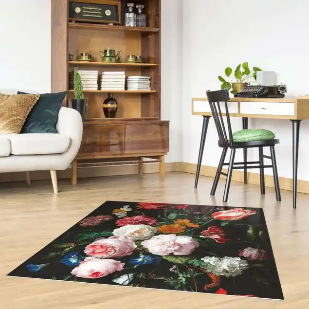 Sonderaktion Jan Davidsz de Heem - Stillleben mit Blumen in einer Glasvase Premium Vinylteppich 2,2 mm • hergestellt in Deutschland • glatt • abwaschbar • ideal für Haushalte mit Tieren