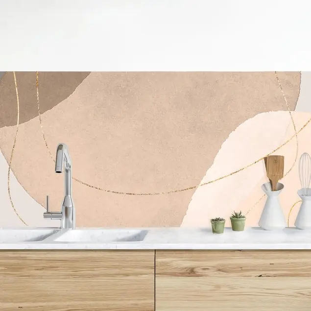 Top-Seller Verspielte Impressionen in Beige Küchenrückwand • selbstklebend • Spritzschutz • wasserfest • glänzend • 0,35 mm • hergestellt in Deutschland