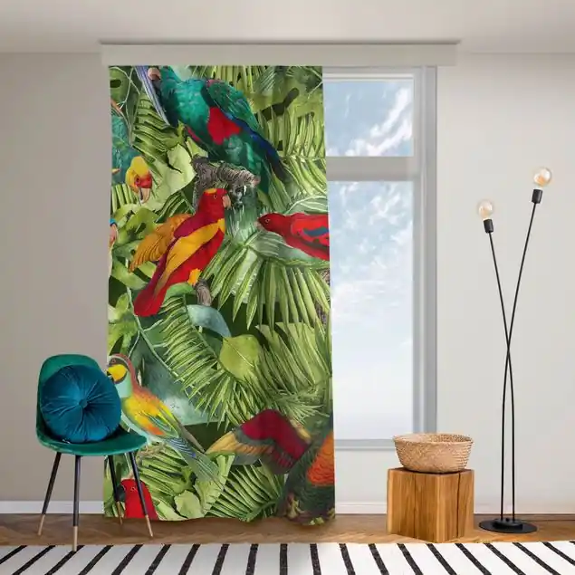 Bunte Collage - Papageien im Dschungel                               Vorhang – Lichtdämpfender Samt Letzte Chance