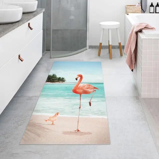 Strand mit Flamingo Premium Vinylteppich 2,2 mm • hergestellt in Deutschland • glatt • abwaschbar • ideal für Haushalte mit Tieren Günstig