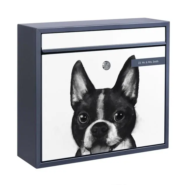 Mega-Angebot Illustration Hund Boston Schwarz Weiß Malerei Briefkasten mit eigenem Text