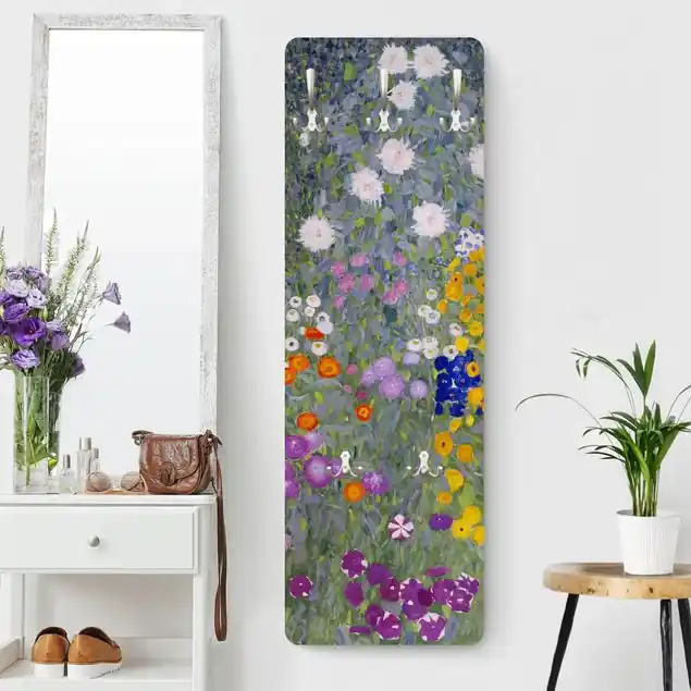 Abverkauf Gustav Klimt - Bauerngarten Designpaneel Wandgarderobe • inkl. großes Haken-Set • hergestellt in Deutschland • platzsparend • besonderer Eyecatcher