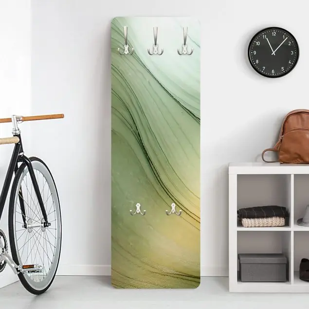 Jetzt Bestellen Meliertes Grün mit Honig Designpaneel Wandgarderobe • inkl. großes Haken-Set • hergestellt in Deutschland • platzsparend • besonderer Eyecatcher