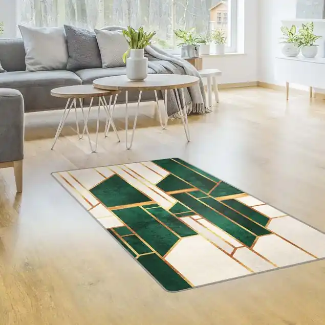 Billig Emerald und Gold Geometrie Teppich