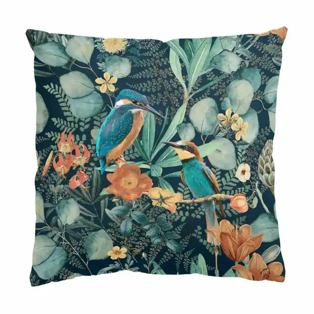 Nur Heute Blumenparadies Eisvogel und Kolibri Dekokissen • Canvas • klassische Webstruktur • handgefertigt in Deutschland