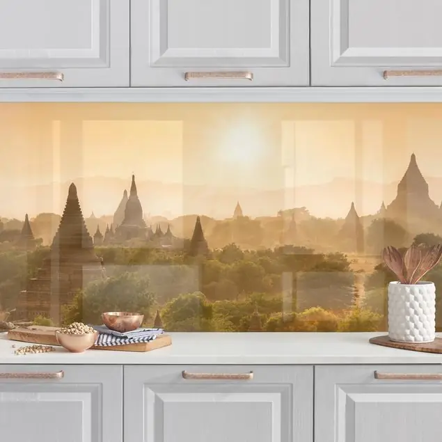 Saisonangebot Sonnenuntergang über Bagan Küchenrückwand • selbstklebend • Spritzschutz • wasserfest • glänzend • 0,35 mm • hergestellt in Deutschland