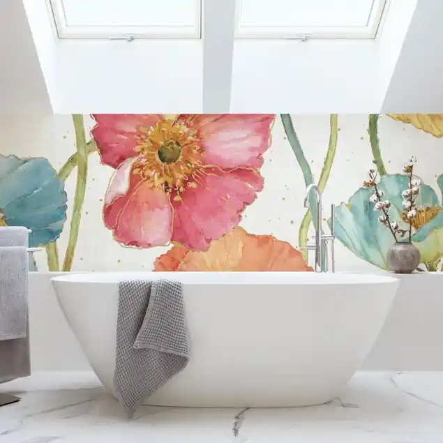 Bunte Blüten mit Gold Wandverkleidung Bad Super-Preis