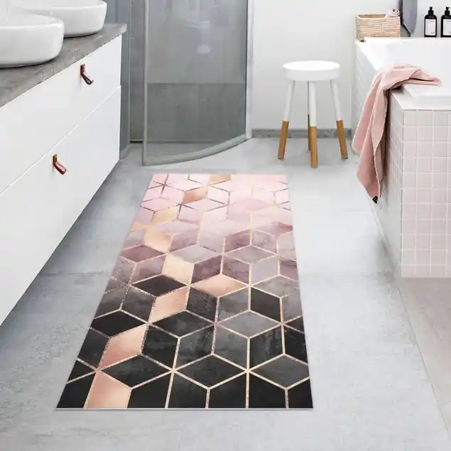 Rosa Grau goldene Geometrie Premium Vinylteppich 2,2 mm • hergestellt in Deutschland • glatt • abwaschbar • ideal für Haushalte mit Tieren Angebot