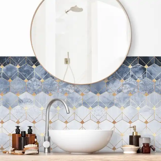 Blaue Geometrie goldenes Art Deco II Wandverkleidung Bad Super-Preis