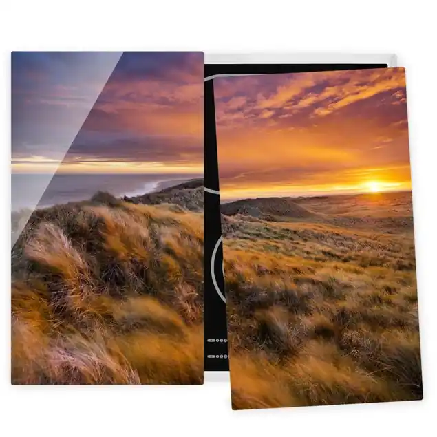 Neue Ware Sonnenaufgang am Strand auf Sylt 2-teilige Herdabdeckplatte Glas