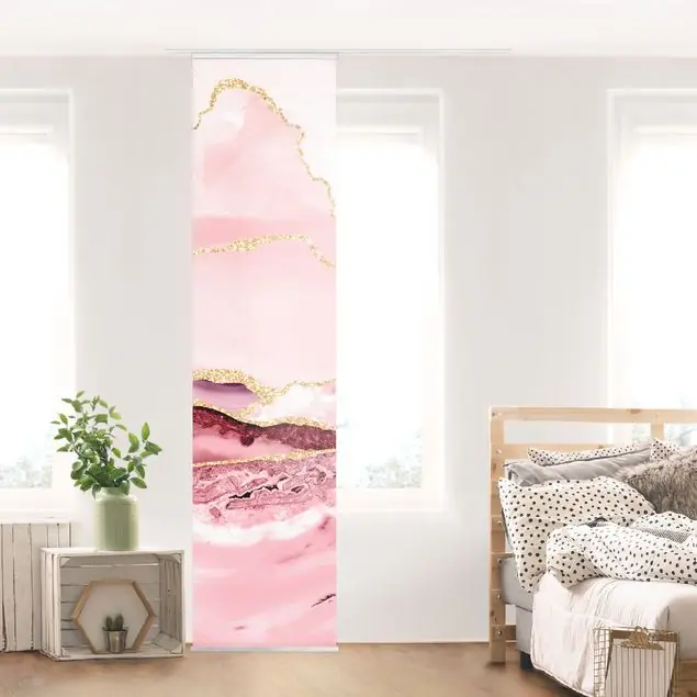 Abstrakte Berge Rosa mit Goldenen Linien Schiebegardine Ausverkauf