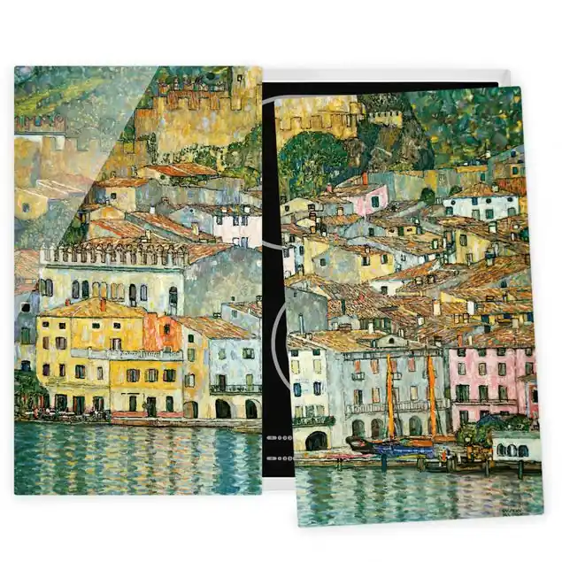 Gustav Klimt - Malcesine am Gardasee 2-teilige Herdabdeckplatte Glas Abverkauf