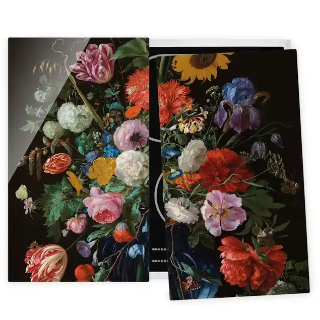 Jan Davidsz de Heem - Glasvase mit Blumen 2-teilige Herdabdeckplatte Glas Super-Preis