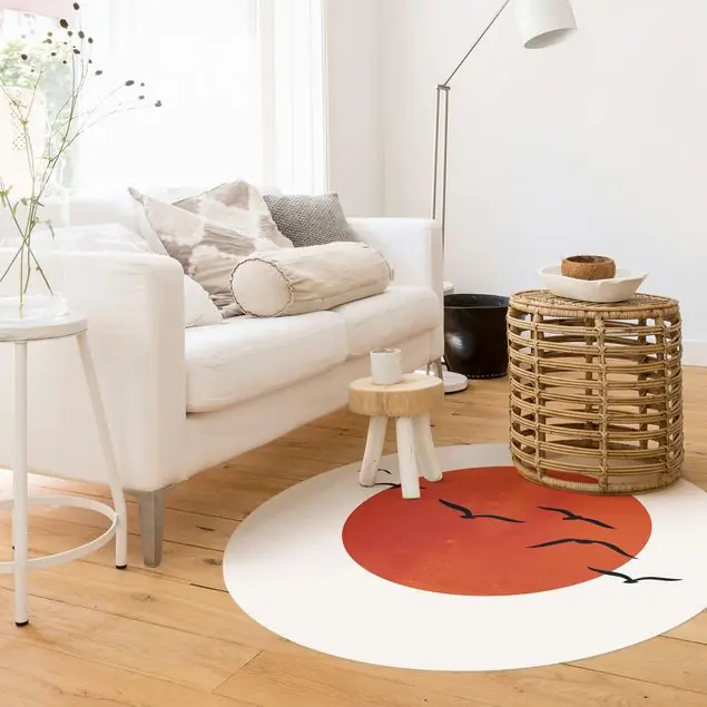 Billig Vogelschwarm vor roter Sonne I Premium Vinylteppich 2,2 mm • hergestellt in Deutschland • glatt • abwaschbar • ideal für Haushalte mit Tieren