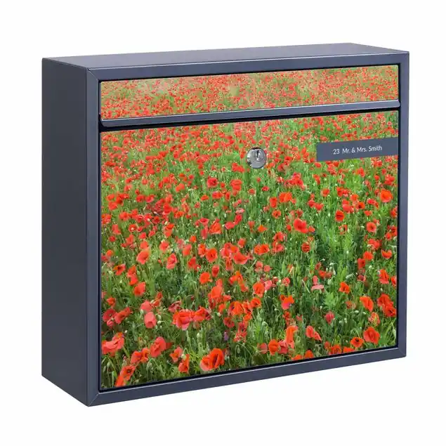 Mohnblumenfeld Briefkasten mit eigenem Text Letzte Chance