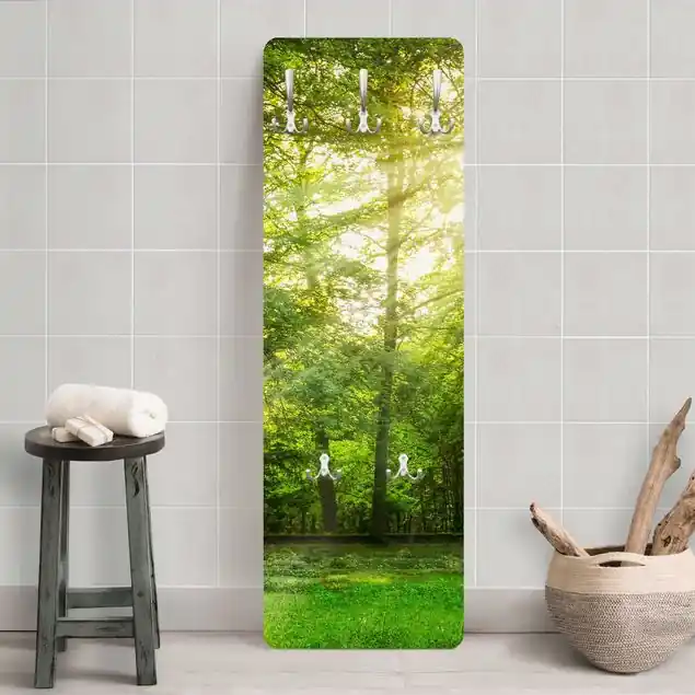 Spaziergang im Wald Designpaneel Wandgarderobe • inkl. großes Haken-Set • hergestellt in Deutschland • platzsparend • besonderer Eyecatcher Online Kaufen