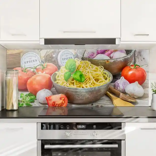 Letzte Chance Spagetthischale mit Basilikum Spritzschutz