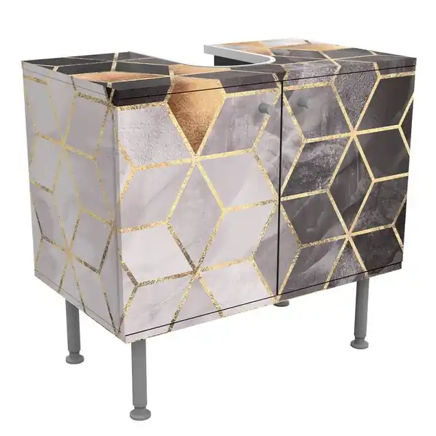 Schwarz Weiß goldene Geometrie Waschbeckenunterschrank Top-Angebot