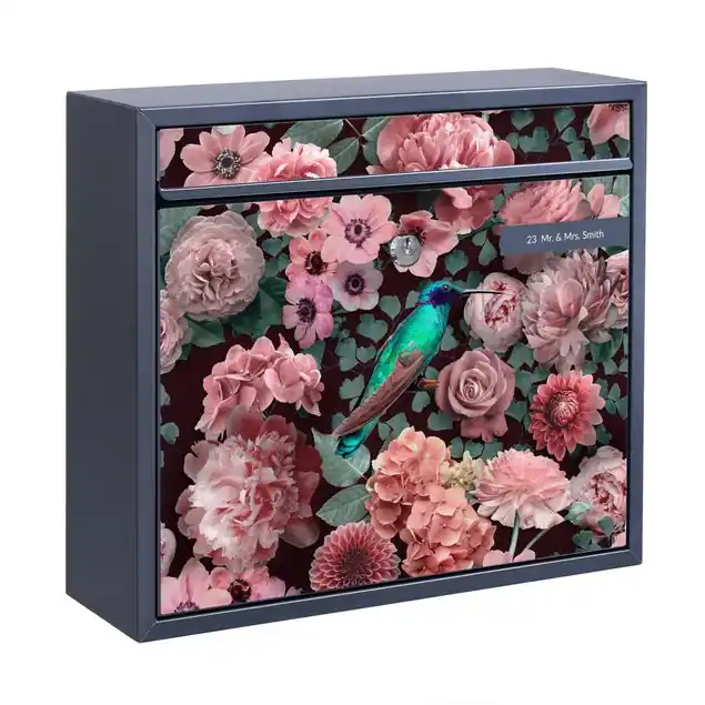 Sonderaktion Blumenparadies Kolibri mit Rosen Briefkasten mit eigenem Text