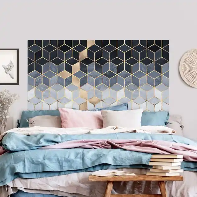 Blau Weiß goldene Geometrie                               Kopfteil Bett Direkt Vom Hersteller