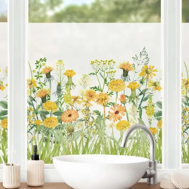 Aquarellierte Blumenwiese in Gelb Fensterfolie Kracherpreis