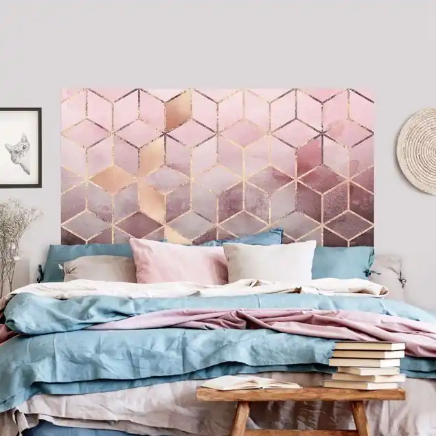 Rosa Grau goldene Geometrie Kopfteil Bett Nur Für Kurze Zeit