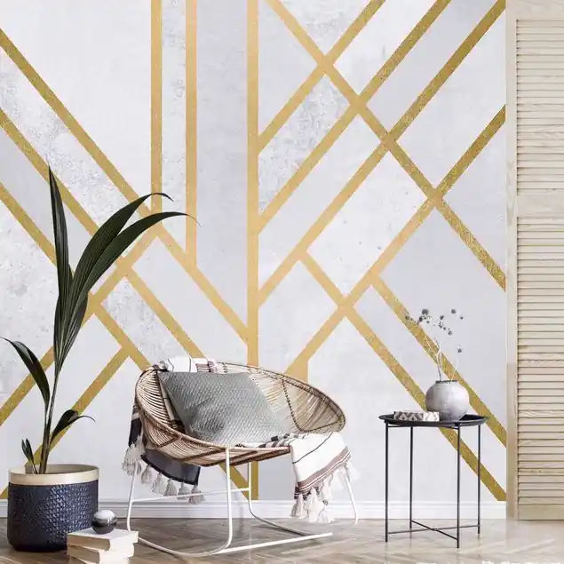 Art Deco Geometrie Weiß Gold Fototapete Vlies • inkl. Kleister • hergestellt in Deutschland Kostenloser Rückversand
