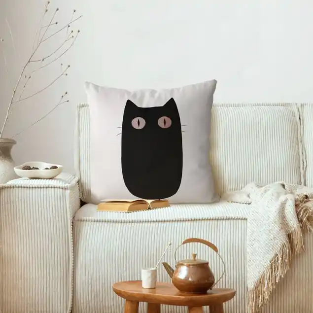 Schwarze Katze Illustration Dekokissen • Canvas • klassische Webstruktur • handgefertigt in Deutschland Neue Kollektion