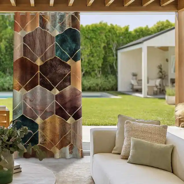 Türkise Geometrie goldenes Art Deco Outdoorvorhang Ausverkauf