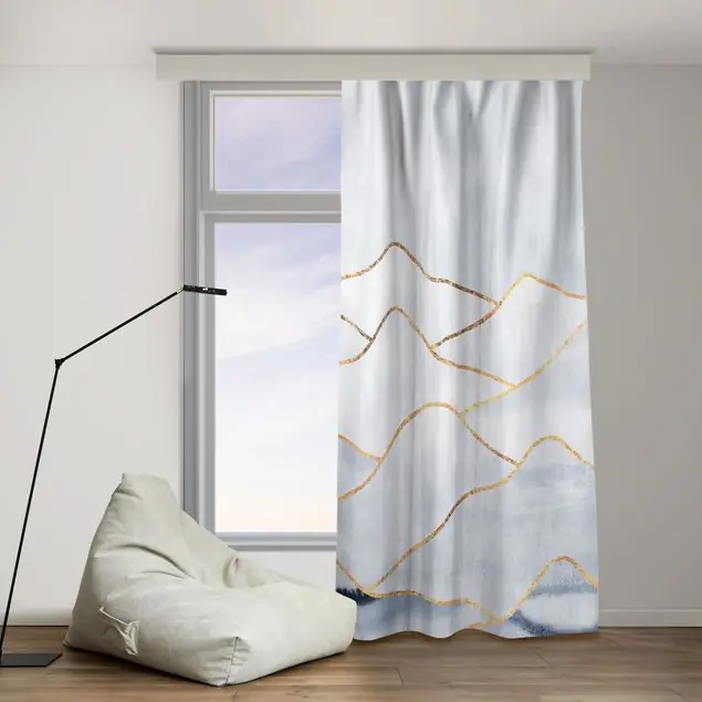 Top-Preis Aquarell Berge Weiß Gold Vorhang – Lichtdämpfender Samt