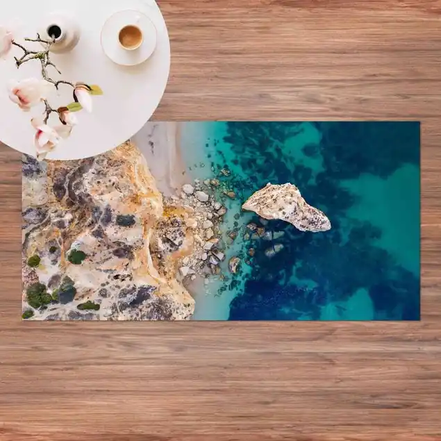 Draufsicht Küstenlandschaft Premium Vinylteppich 2,2 mm • hergestellt in Deutschland • glatt • abwaschbar • ideal für Haushalte mit Tieren Schnäppchen