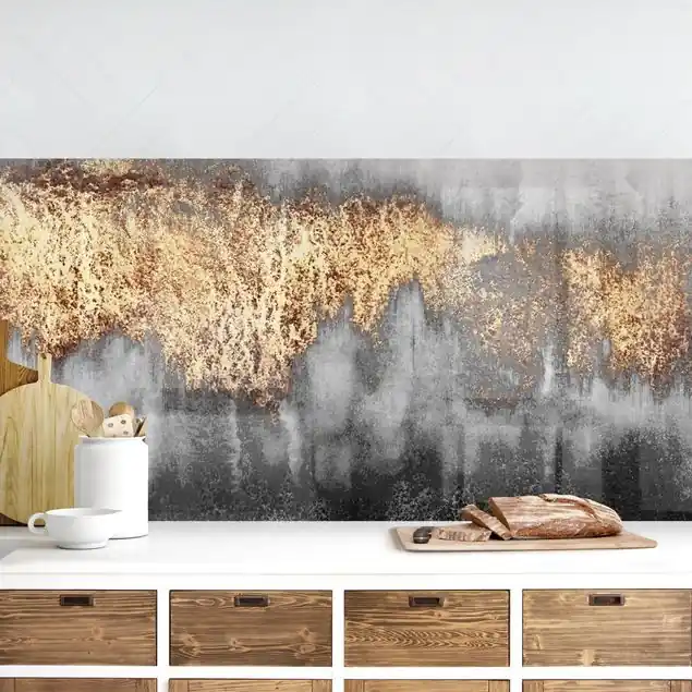 Goldspuren in Aquarell Küchenrückwand • selbstklebend • Spritzschutz • wasserfest • glänzend • 0,35 mm • hergestellt in Deutschland Finale Aktion