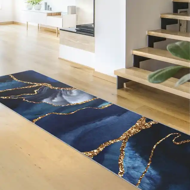 Preisknaller Goldene Glitzer Wellen vor Blau Teppich
