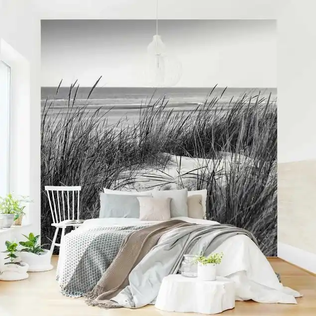 Stranddüne am Meer Schwarz-Weiß Fototapete Vlies • inkl. Kleister • hergestellt in Deutschland Jetzt Kaufen