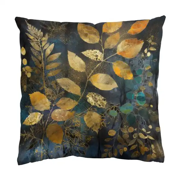 Goldene und blaue Blätter Dekokissen • Canvas • klassische Webstruktur • handgefertigt in Deutschland Ausverkauf