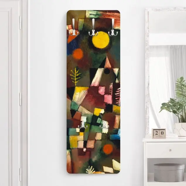Paul Klee - Der Vollmond Designpaneel Wandgarderobe • inkl. großes Haken-Set • hergestellt in Deutschland • platzsparend • besonderer Eyecatcher Top-Seller