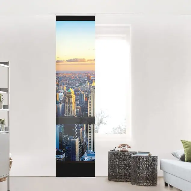 Neu Fensterausblick - Sonnenaufgang New York Schiebegardine Set