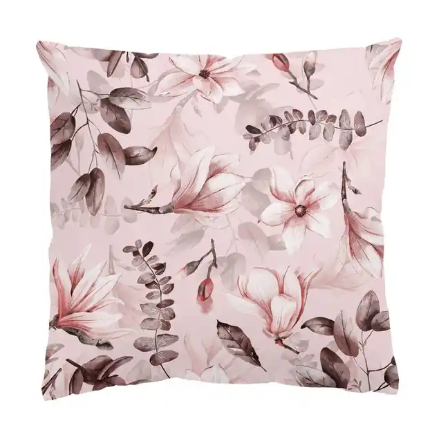 Geprüft Blüten mit Grauen Blättern vor Rosa Dekokissen • Canvas • klassische Webstruktur • handgefertigt in Deutschland