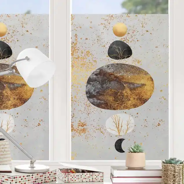 Aktuell Sonne und Mond in Goldglanz Fensterfolie