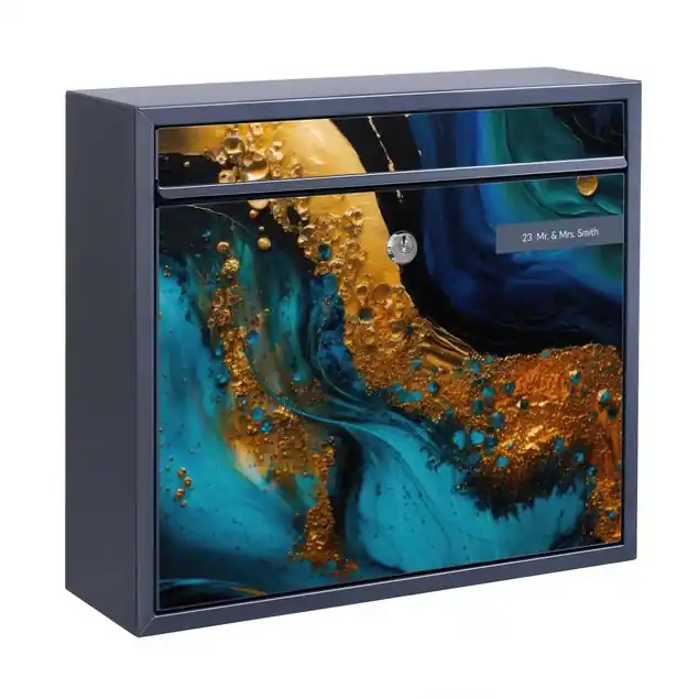 Kostenfreie Lieferung Blauer Marmor mit Gold Briefkasten mit eigenem Text