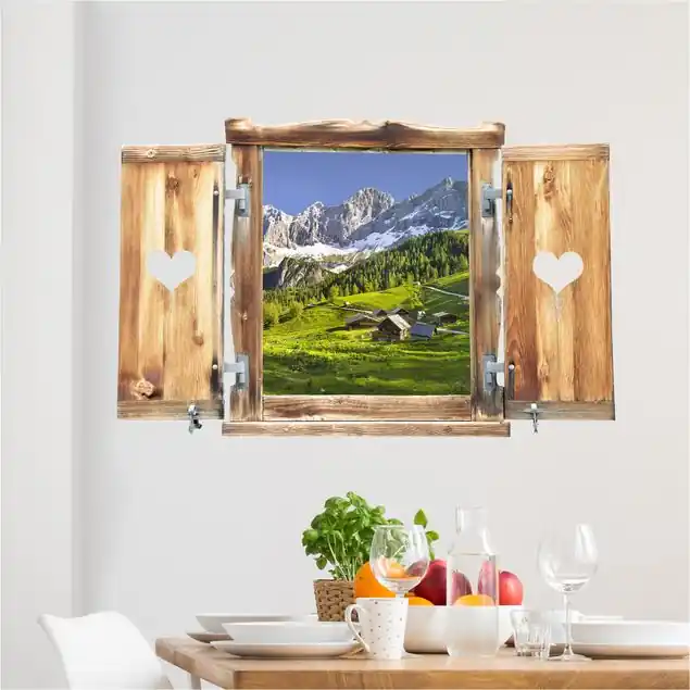 Fenster mit Herz Steiermark Almwiese                               Wandtattoo Aktuell