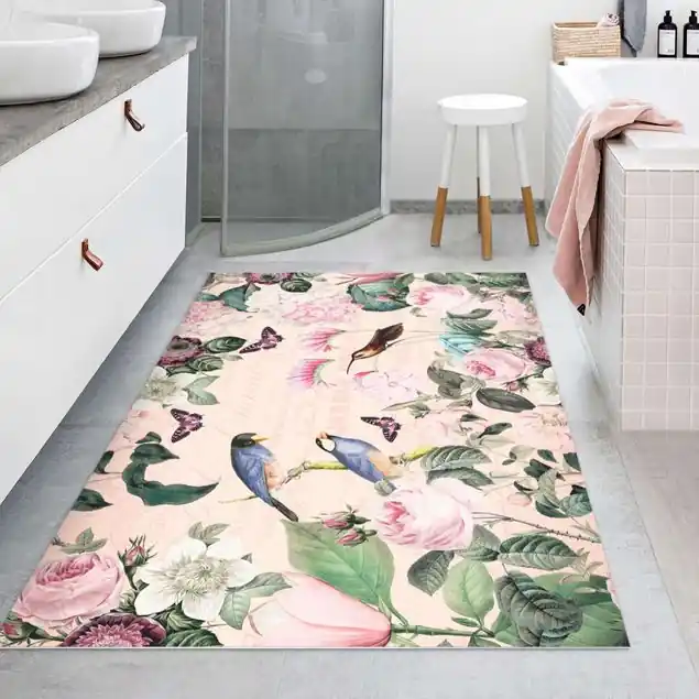Billig Vintage Collage - Rosen und Vögel Premium Vinylteppich 2,2 mm • hergestellt in Deutschland • glatt • abwaschbar • ideal für Haushalte mit Tieren