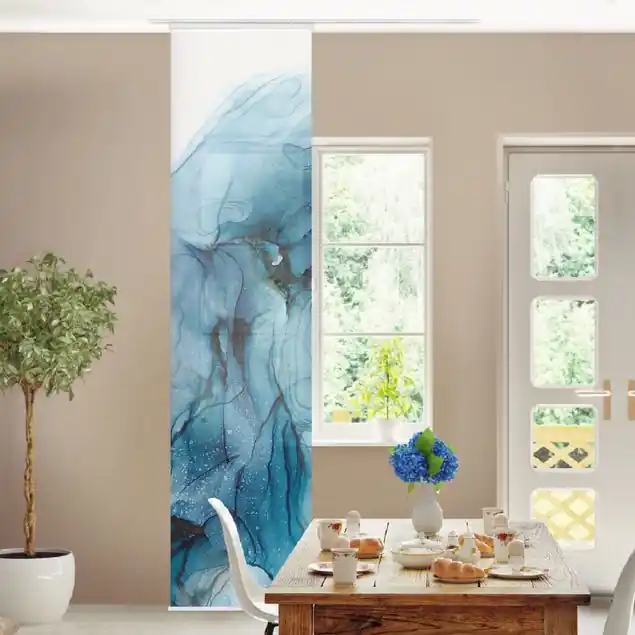 Evolution Blau und Gold Schiebegardine Geprüft