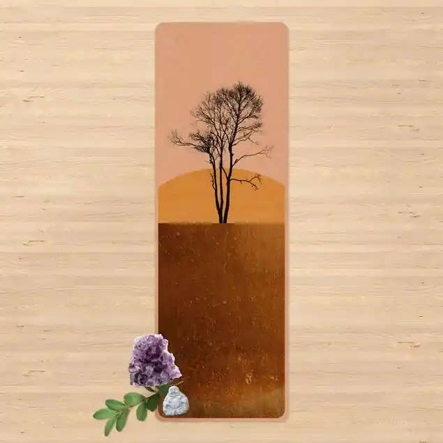 Sofort Bestellen Goldene Sonne mit Baum Yogamatte Kork