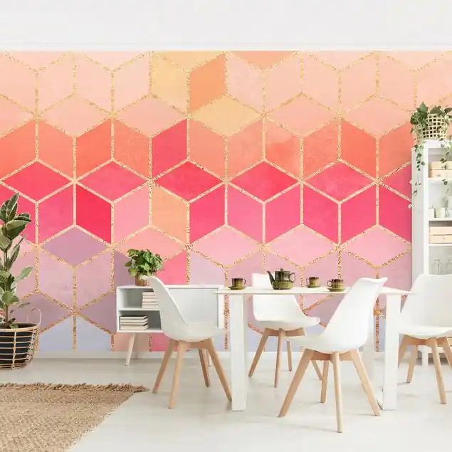 Buntes Pastell goldene Geometrie Fototapete Vlies • inkl. Kleister • hergestellt in Deutschland Nur Für Kurze Zeit