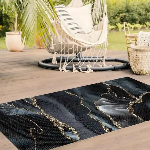 Nur Heute Schwarz mit Glitzer Gold Outdoor-Vinylteppich 2,2 mm • hergestellt in Deutschland • Outdoor Edition • wetterfest • wasserdurchlässig • rutschhemmend