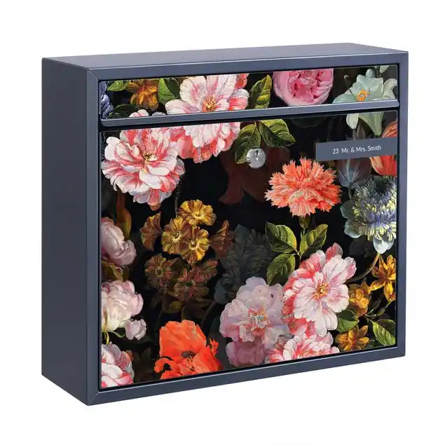 Nur Heute Dunkles Blumenbouquet Briefkasten mit eigenem Text