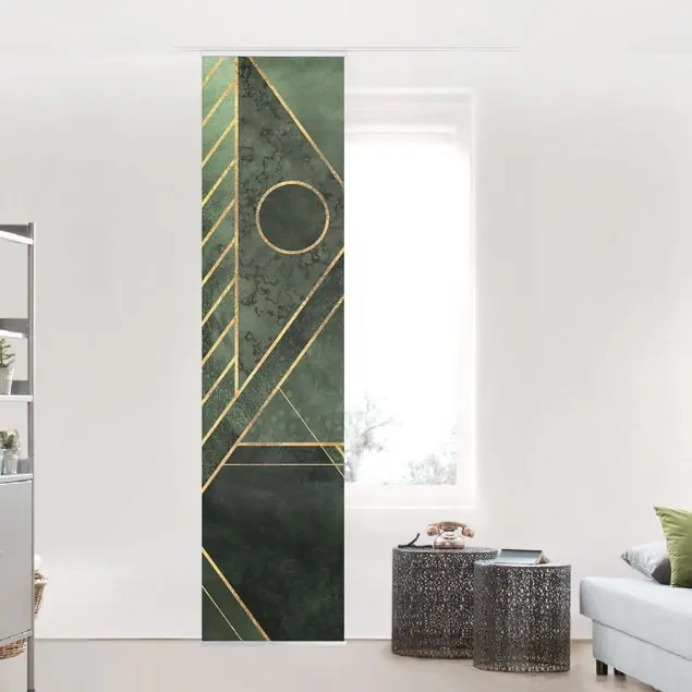 Geometrische Formen Smaragd Gold Schiebegardine Sichere Zahlung